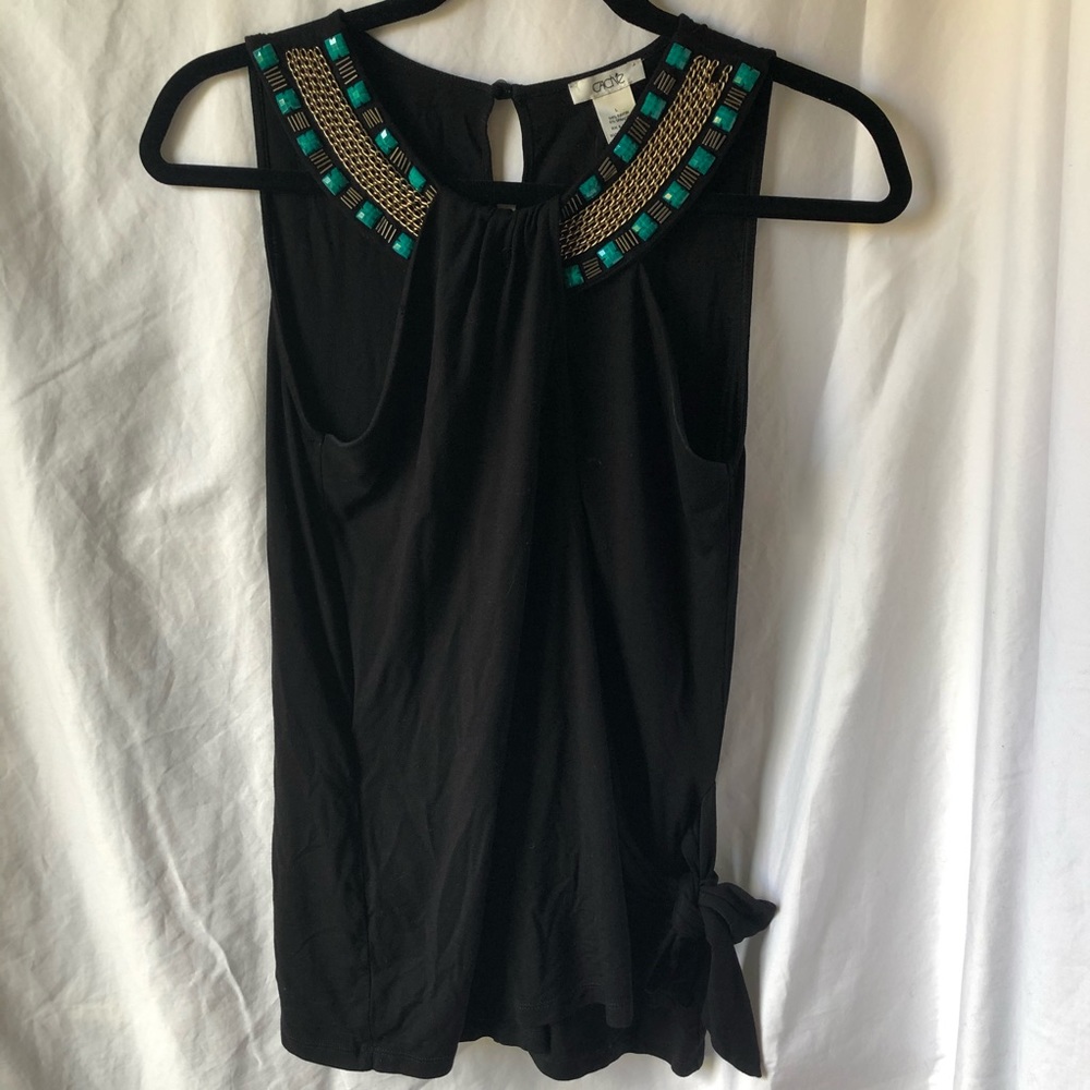Cache Sleeveless Top with Turquoise Beaded Detail
